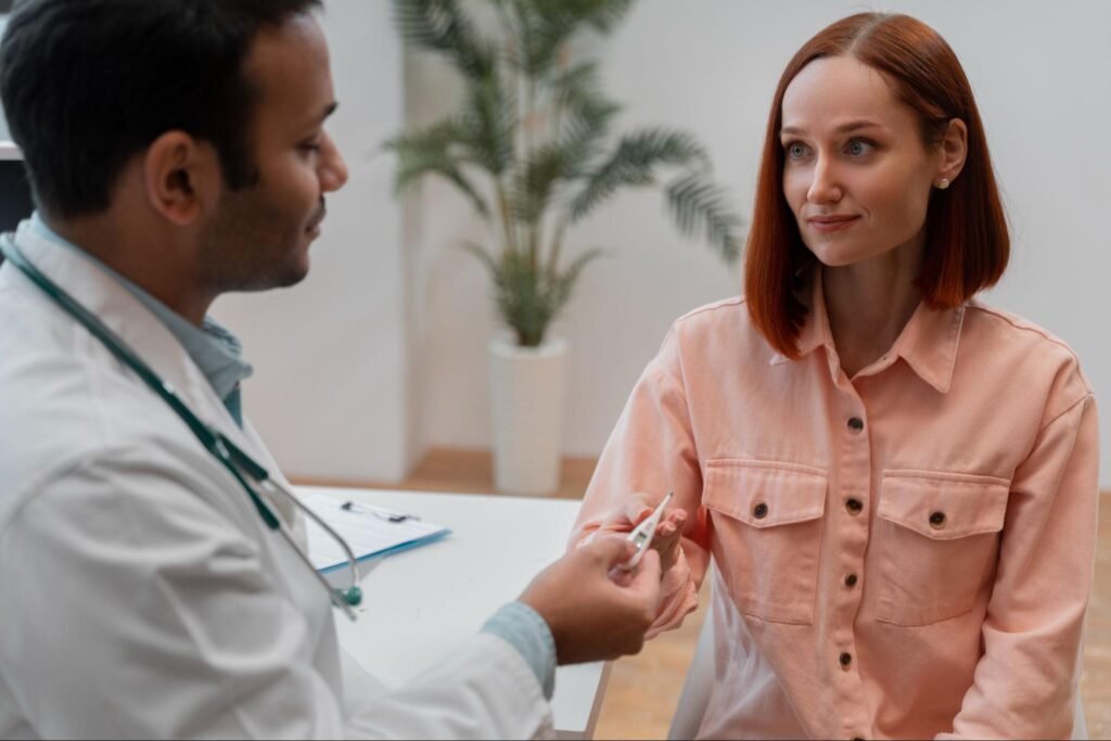 Doctor explaining IVF tests to couple