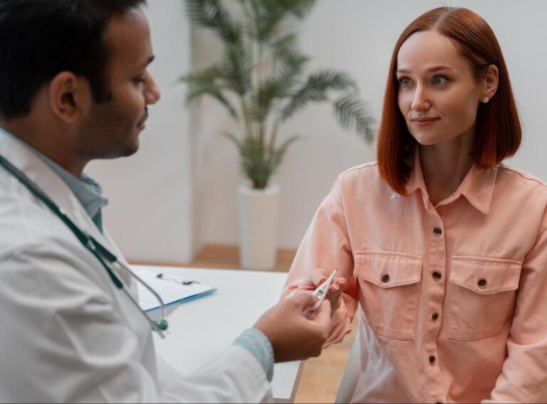 Doctor explaining IVF tests to couple