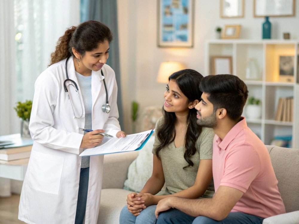 Couple consulting fertility specialist